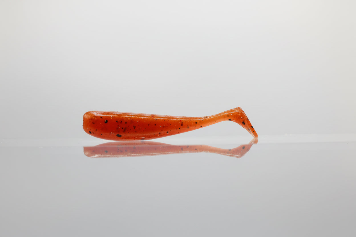 Paddle Tail Swimbait 3" Red Orange Back with Yellow Orange Belly Silver Whisker Flake