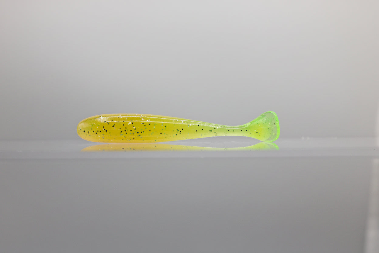 Paddle Tail Swimbait 3":  Peach Back with Fluorescent Yellow Silver Flake Belly