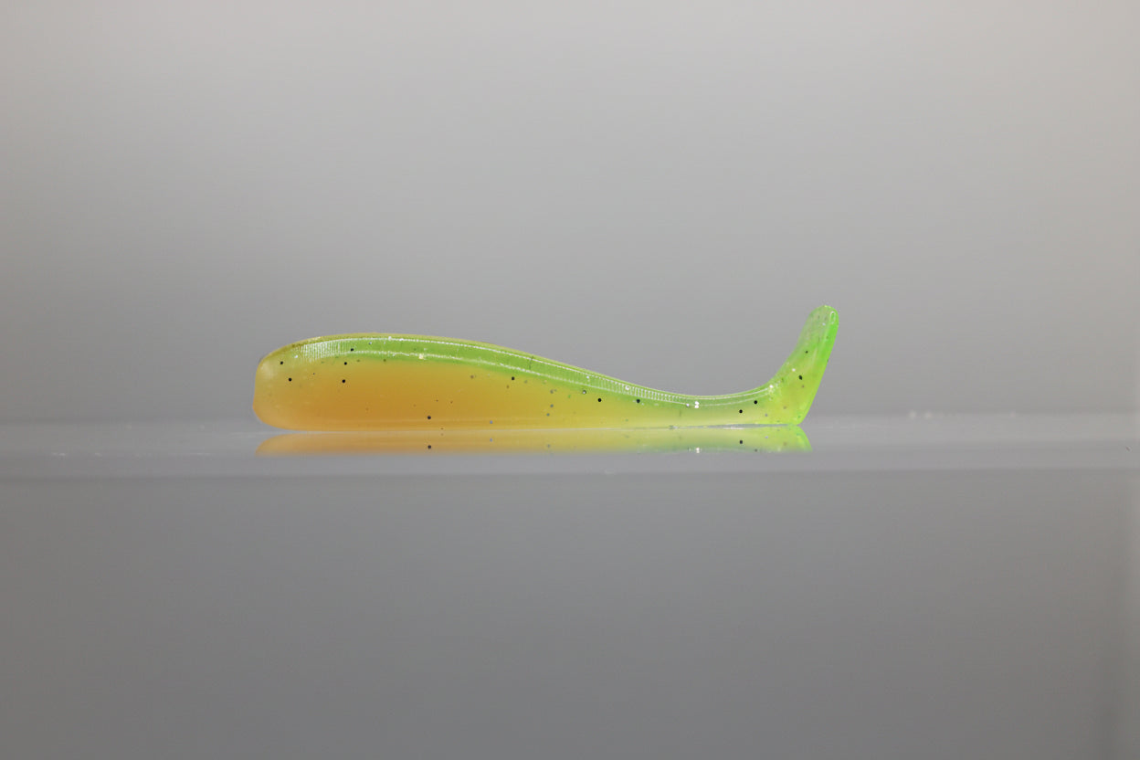 Paddle Tail Swimbait 3":  Peach Back with Fluorescent Yellow Silver Flake Belly