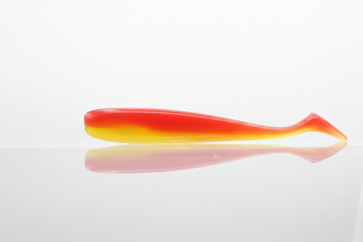 Paddle Tail Swimbait 4" Red/Orange back with Yellow/Orange Belly Silver Whisker Flake