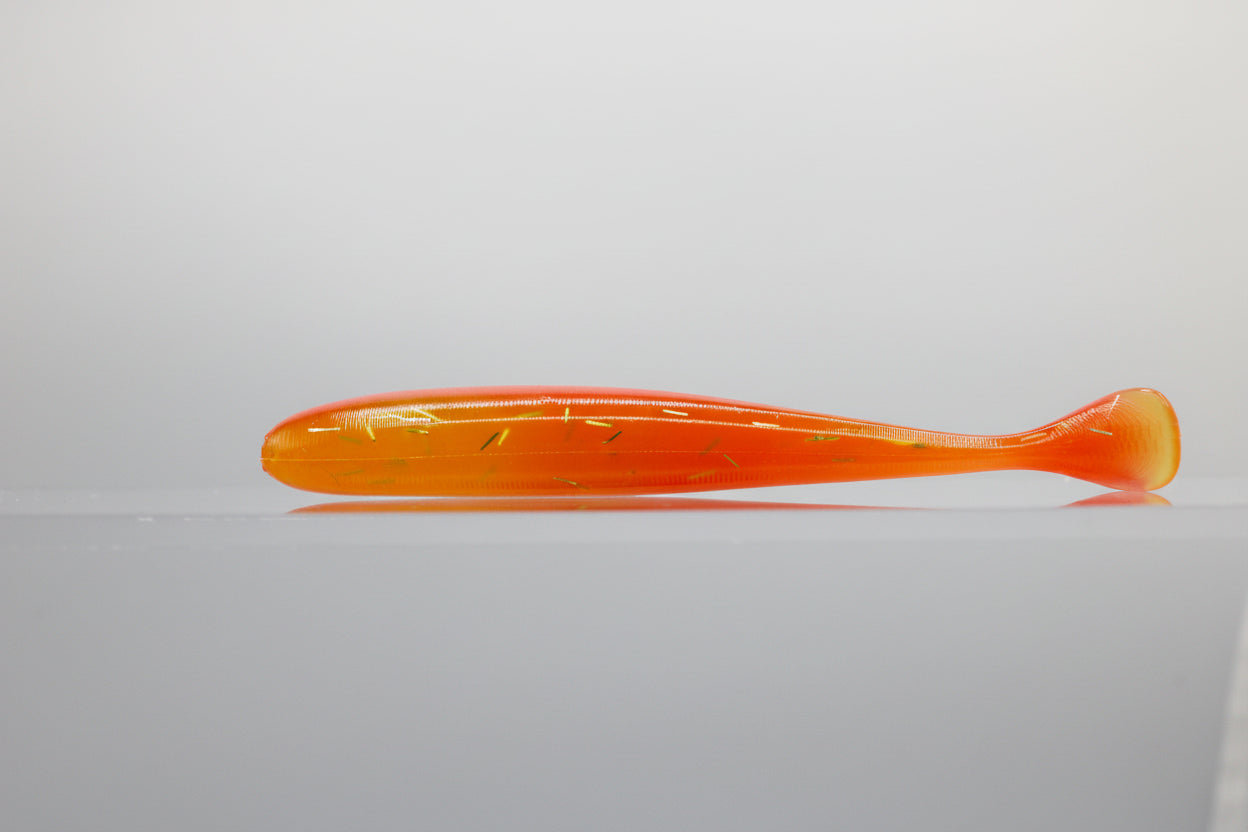Paddle Tail Swimbait 4" Red/Orange back with Yellow/Orange Belly Silver Whisker Flake