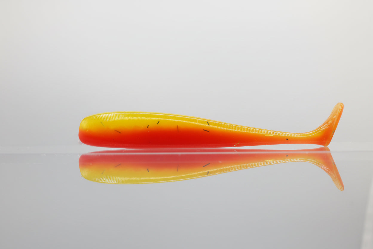 Paddle Tail Swimbait 4" Red/Orange back with Yellow/Orange Belly Silver Whisker Flake
