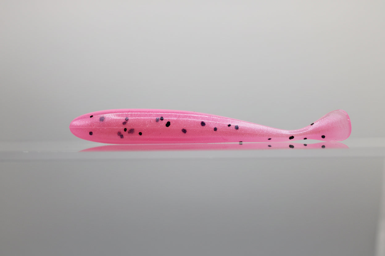 Paddle Tail Swimbait: 3" Hot Pink with Silver Pearl Belly, Black Flake